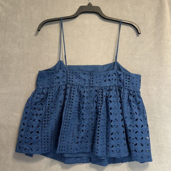 J. Crew Eyelet Camisole Babydoll Peplum Top Size XL Blue Preppy Beach Vacation - Picture 3 of 8